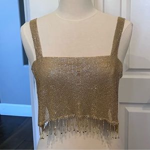 NWT Urban Outfitters Copper Gold Glass Beaded Fringe Halter Top- Size S